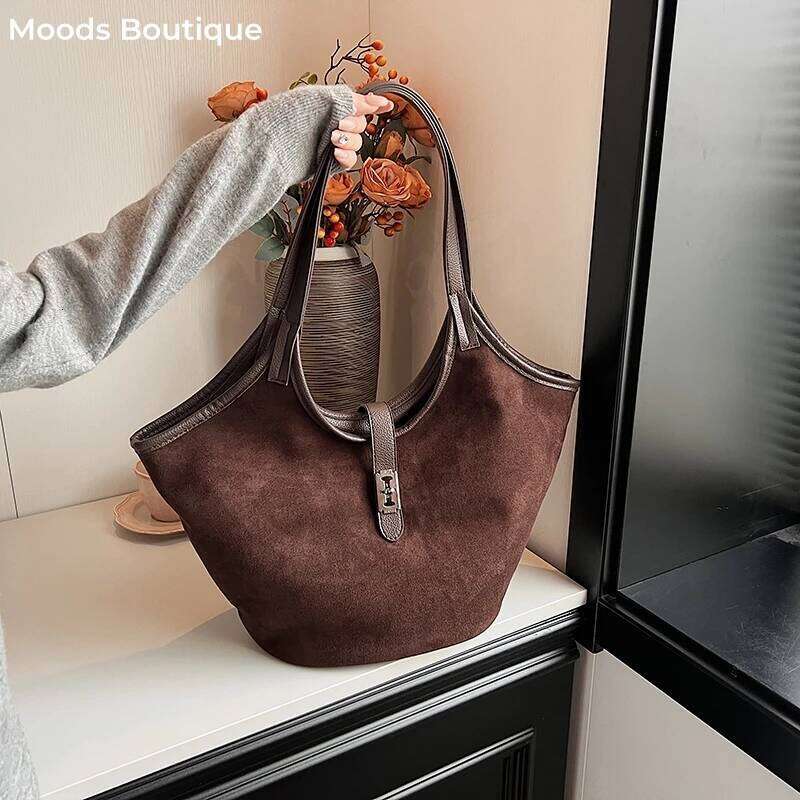 Hot Selling MOODS Mini Bucket Shoulder Bags For Women Faux Suede Commuter Tote Large Capacity Underarm Hobo Bag Winter New Handbags Designer Bags