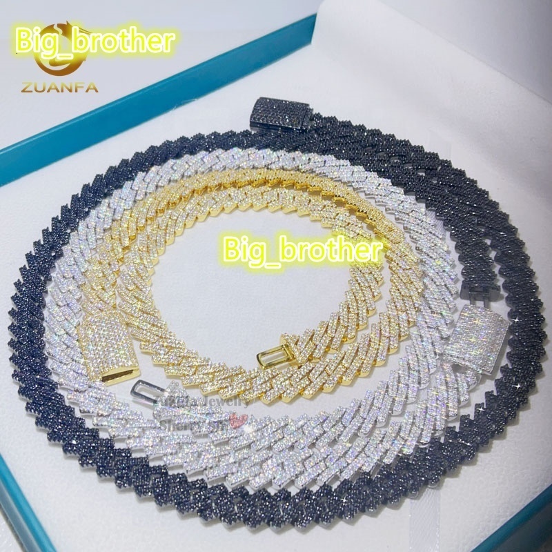 Rapper Jewelry Hip Hop Sterling Silver 2 Rows Iced Out VVS Diamond Rapper Jewelry 10MM Moissanite Cuban Link Chain
