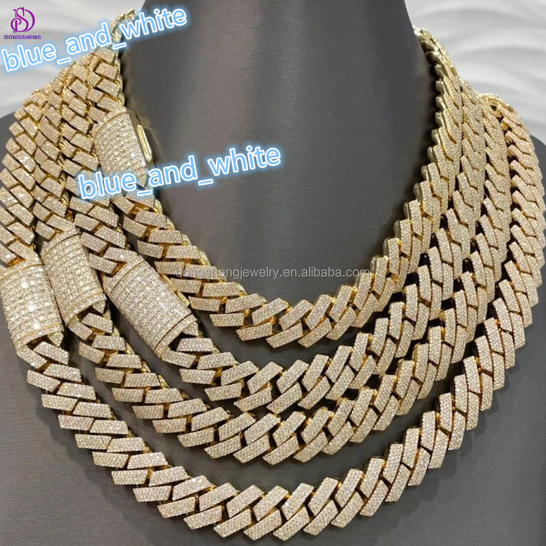 Luxury Jewelry Necklace Moissanite 4 Rows Prong Iced Out Vvs Miami Cuban Link Chain Gold 925 Silver 18mm 20mm Customize 1pcs