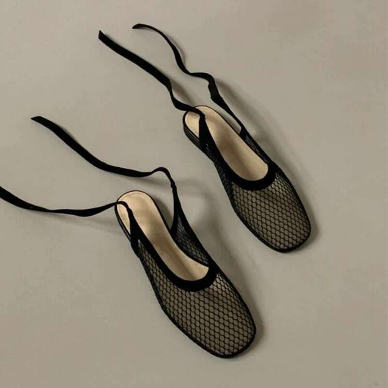Sheepskin Version~Korean Style Niche Mesh Hollow Breathable Casual Flat Closed-Toe Sandals for Women 2025 Summer Half Slippers