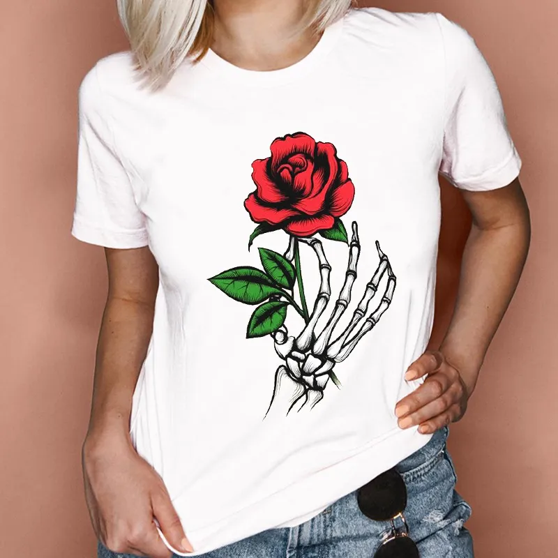 Large Short Sleeve T-shirt Summer Women's Flower Pattern Cartoon Heart Top Personalized Customization Pattern Heart Pattern Printed Cotton Clothi