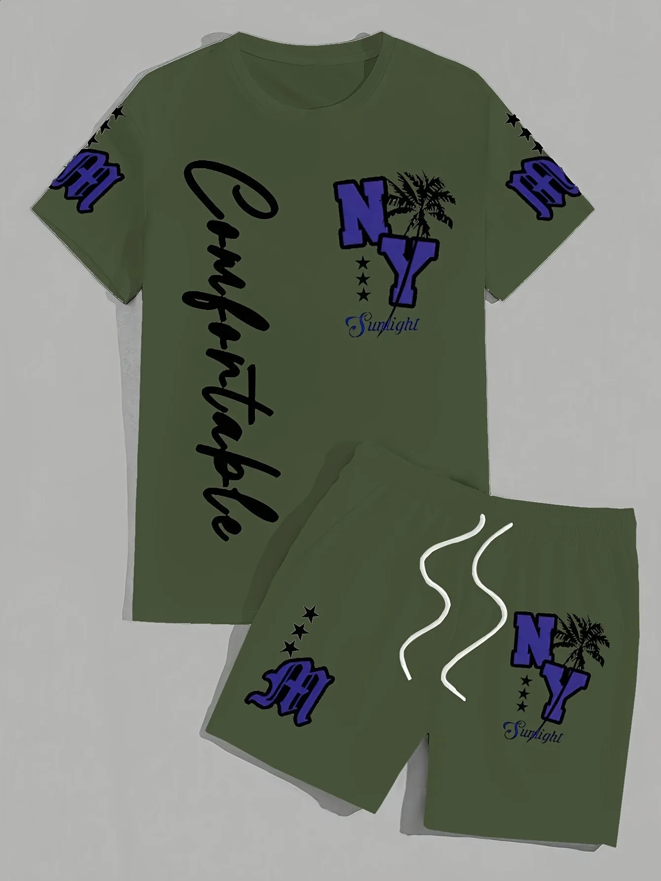 Summer 2025 mens suit with letter prints casual and fashionable outdoor lightweight breathable polyester wear 250520Z