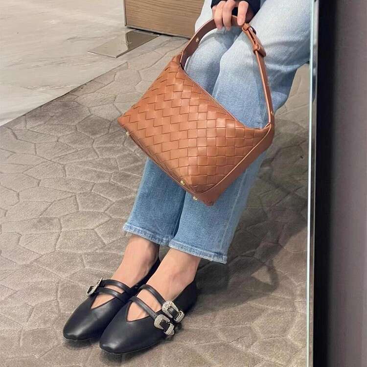 Genuine Leather French Niche Double Metal Buckle V-Neck Flat Mary Jane Shoes Women Spring Autumn New Loafers