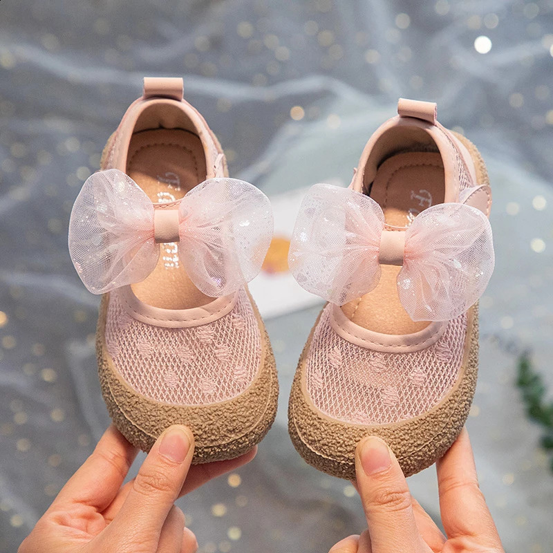 Girls Mesh Childrens Fashion Versatile Breathable Mary Jane Mesh Bow Summer and Spring Kids Princess Shallow Flats 250527