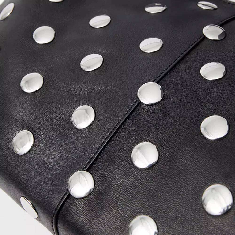 Women's Bags Designer Punk Rivet Tote Bags For Women Half Moon Black Shoulder Soft PU Leather Handbags And Purses High Quality Cloud Bag Shopper