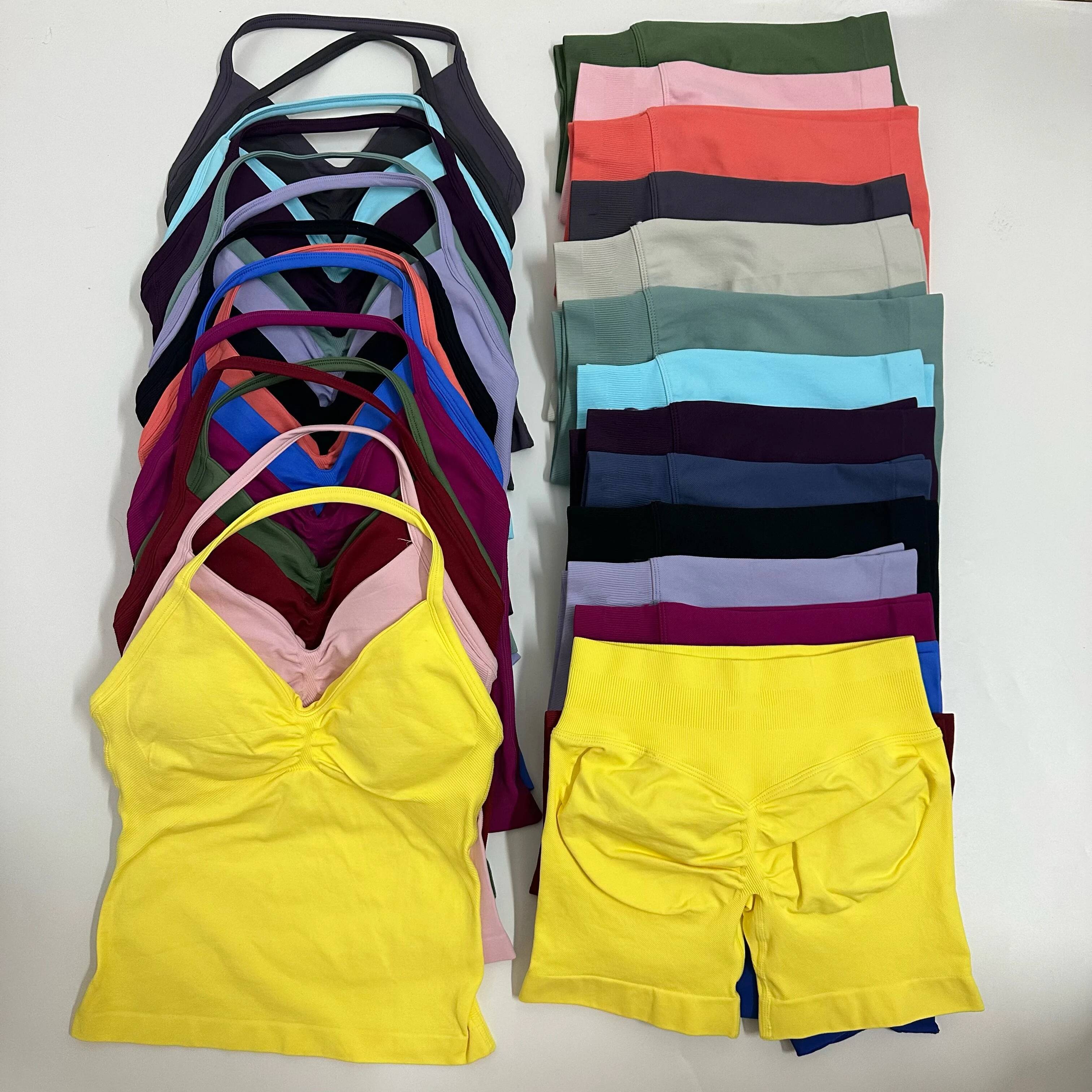 Impact Seamless Yoga Women 2Pcs Padded Halter Tank Top Scrunch Butt Lifting Gym Shorts Set Summer Sportswear Workout Clothes