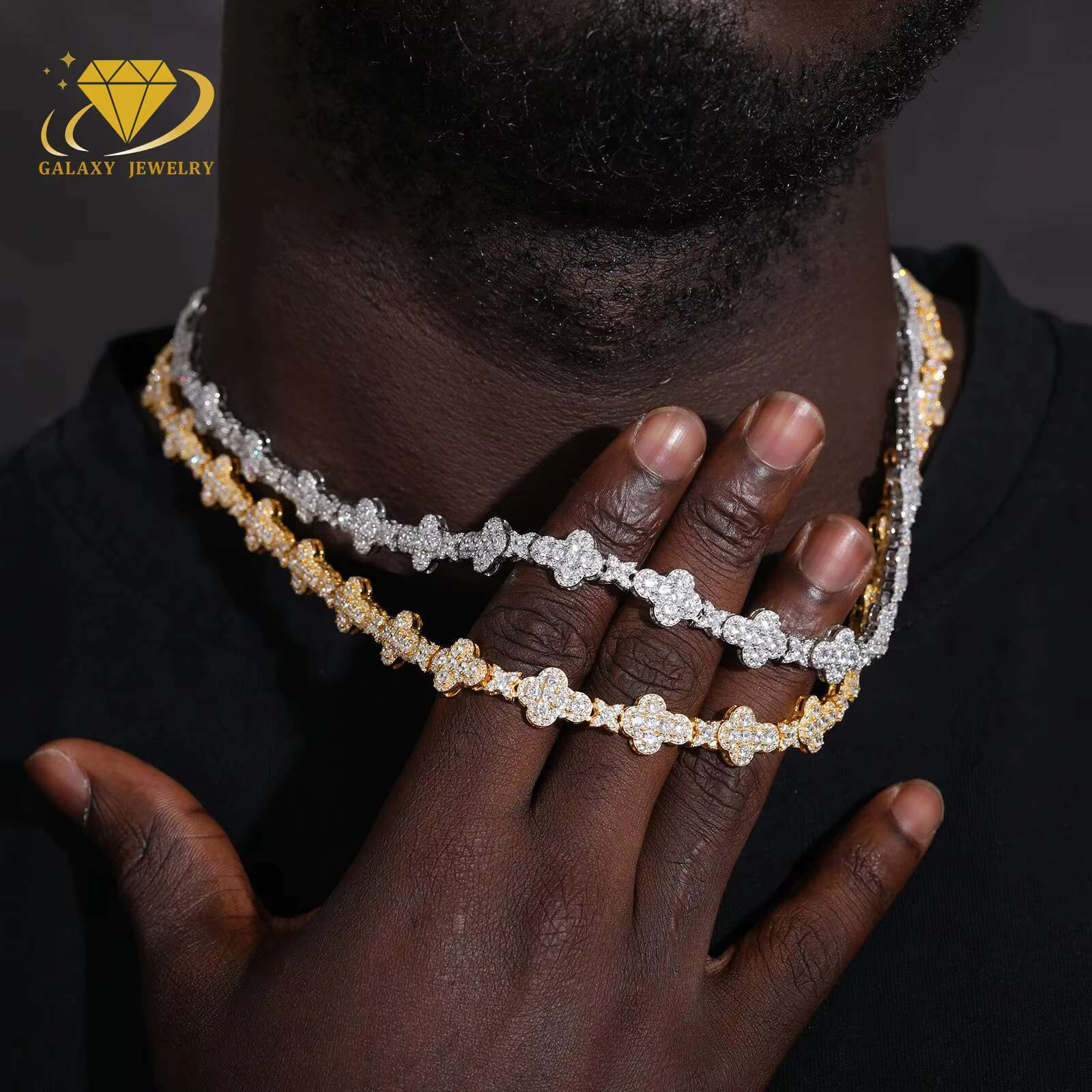 Iced Out Jewelry 10mm 925 Silver Chain GRA Certificate Diamond Moissanite Cuban Link Chain Cross Flower Bracelet Necklace