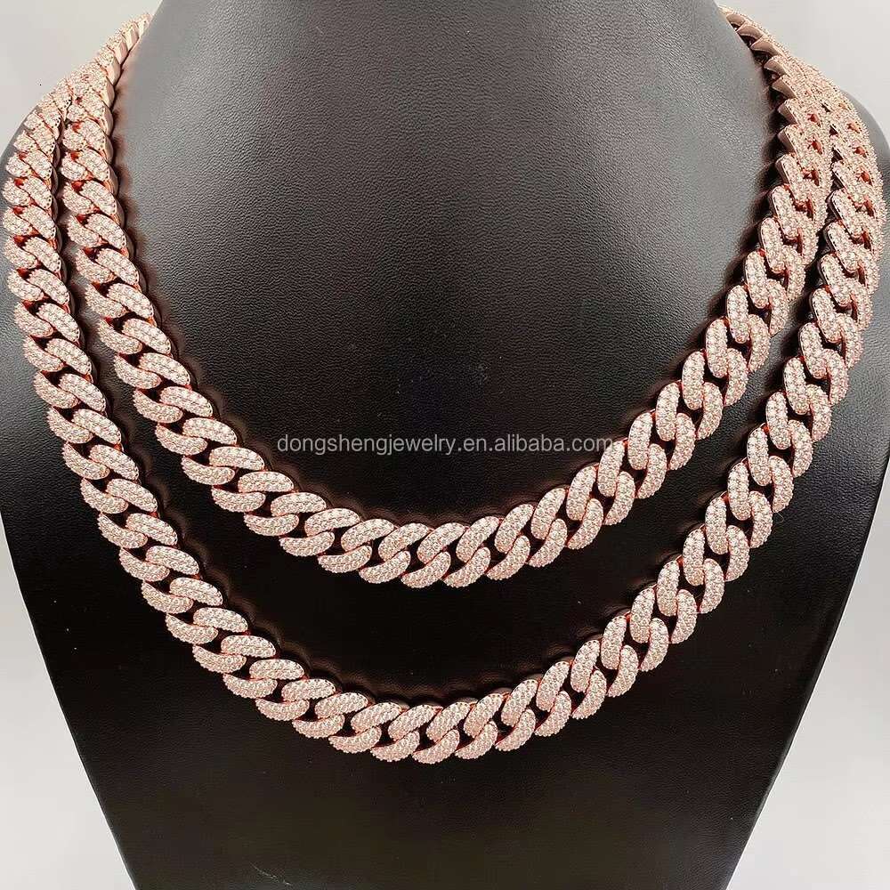 Hip Hop Jewelry Hot Design Rapper Necklace 925 Sterling Silver 13mm Rosy Vvs Moissanite Cuban Link Chain