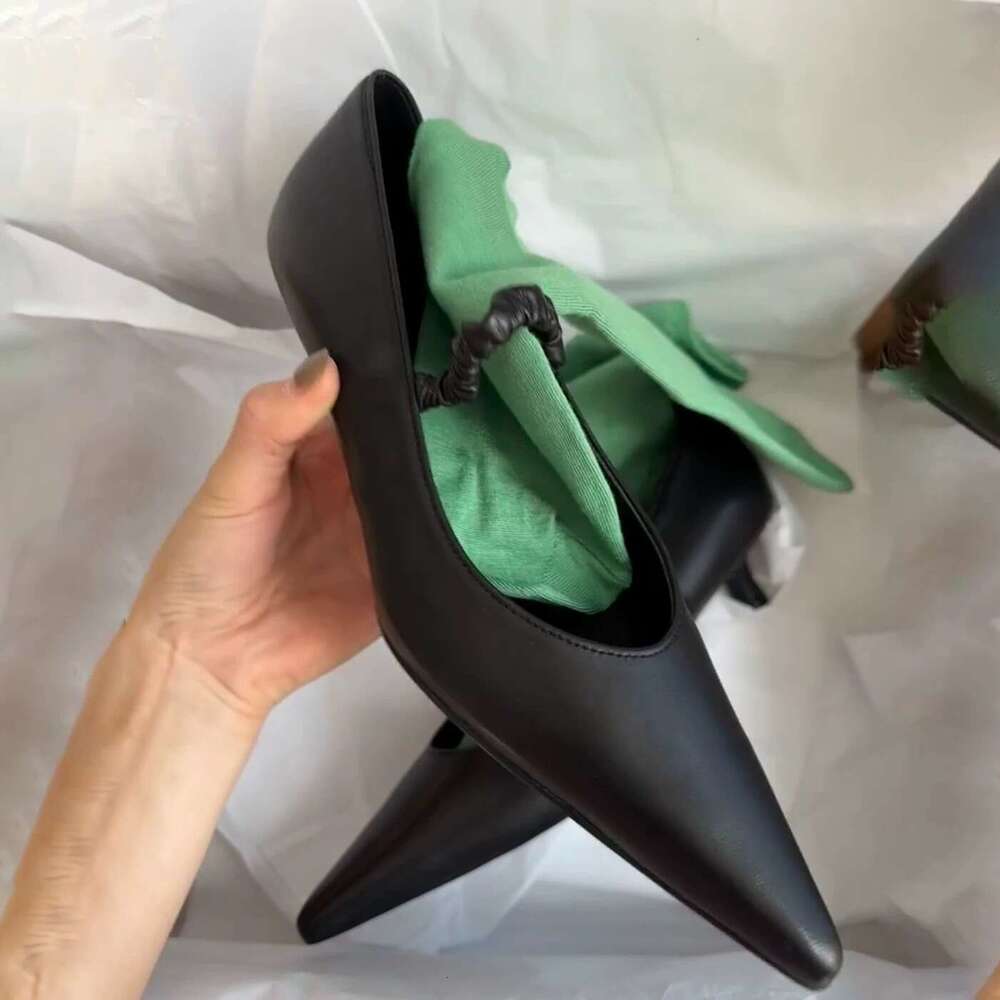 Genuine Leather French Pointed Toe Stiletto Shallow Mouth Single Strap Women's Shoes 2025 New Spring Summer Elegant Cat Heel High Heels