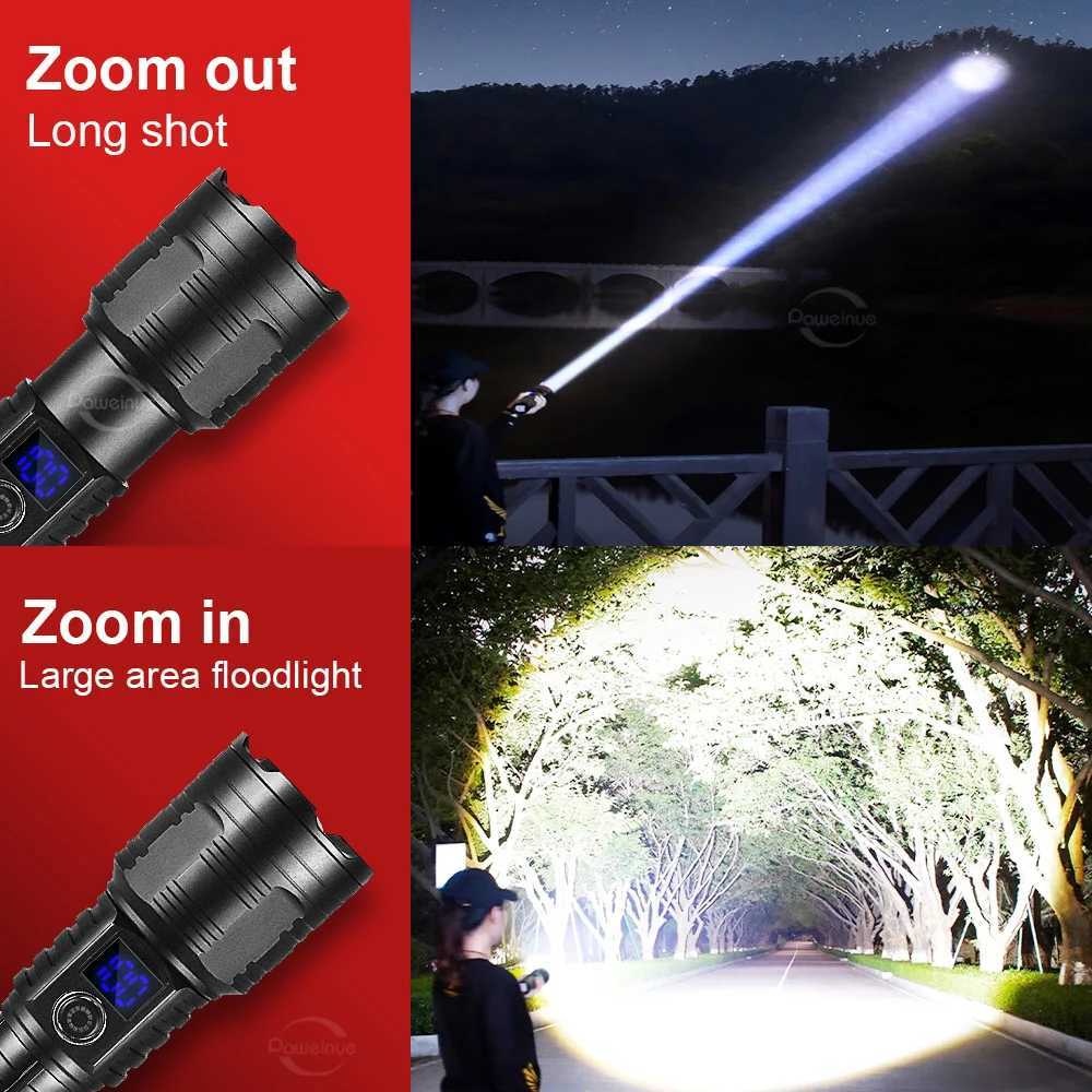 1000000 LM 10000mAh High Power LED Flashlights Zoom Long Range Torch USB Rechargeable LED Torch Powerful Strong Tactical Lantern XJ250529