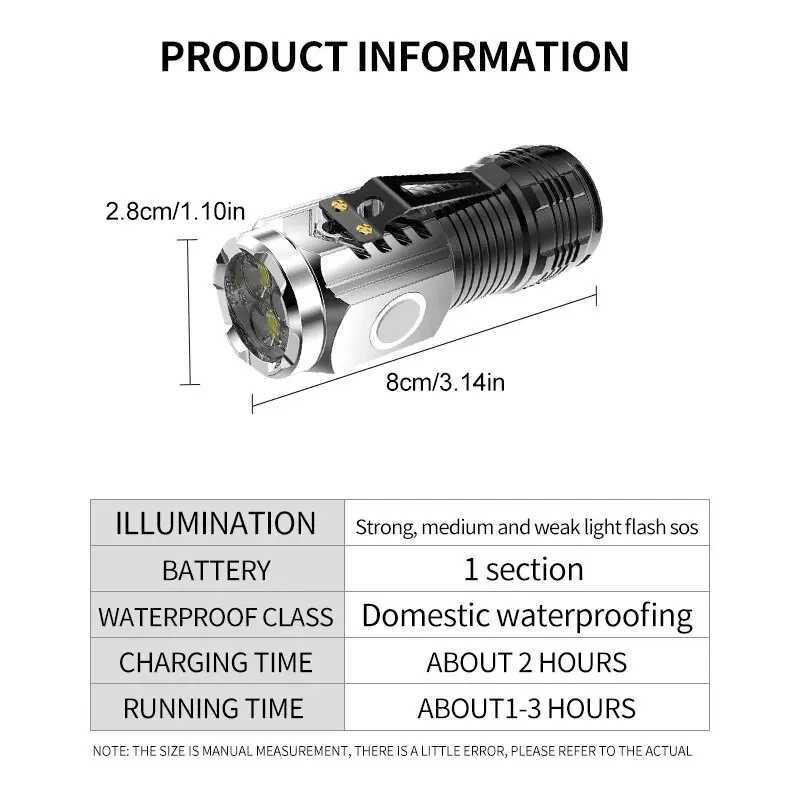 Three-Eyed Monster Mini Flash Super Power Flashlight Rechargeable Portable Outdoor Lighting Long-Range Powerful Flash Lights XJ250529