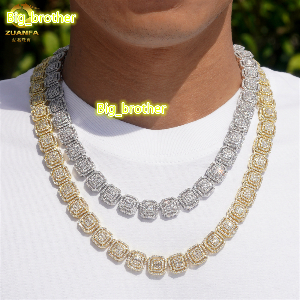 Zuanfa Jewelry Hip Pop Chain 925 Silver Diamond Necklace Pass Tester Double Lock Solid Silver Moissanite Necklace