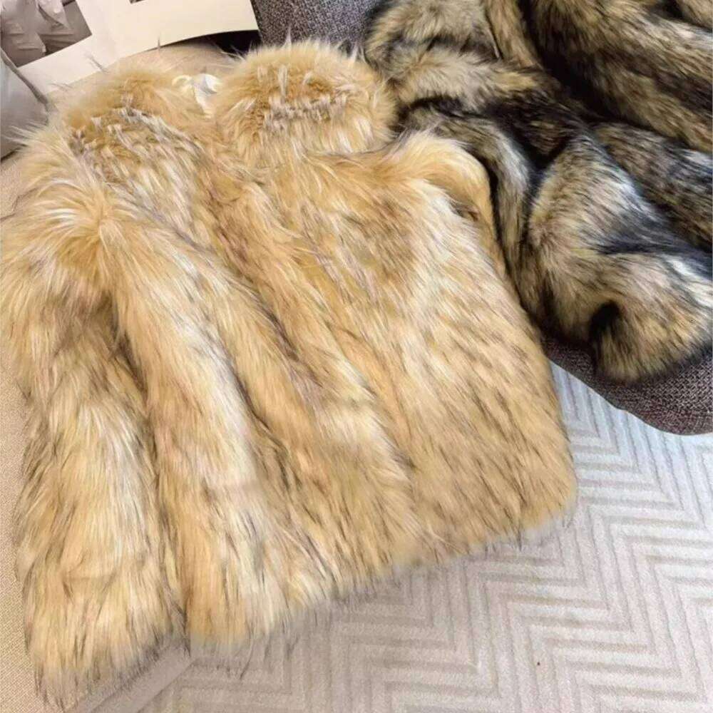 Gradiente Invernale Beige Long Peloso Peloso Raccounno Pelliccia In Finta Pelli…