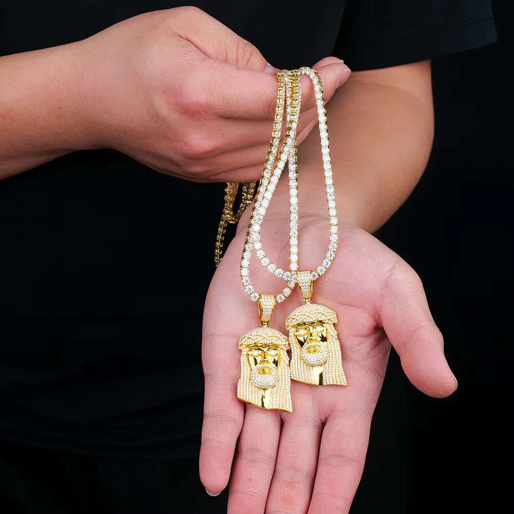 Yellow Gold Color 925 Silver Jewelry Hip Hop Ice Out Gra Vvs Cuban Tennis Necklace Chain Mossanite Moissanite Jesus Pendant