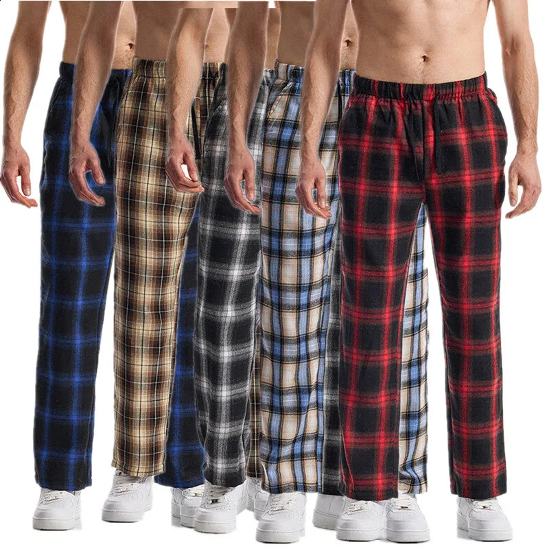 Youth Mens Daily Casual Checkered Striped Pants Homme Elastic Waist Pulling Rope Trousers 250527