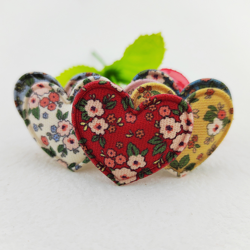 Fabric Heart Padded Appliques for Clothes, Hat Sewing Supplies, DIY Headwear, Hair Clip, Bow Decor Patches, 3.5x3cm, 100Pcs