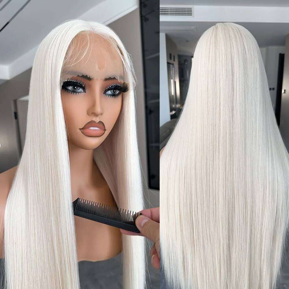 Blonde 13*4 Long Straight White Wig Heat Resistant Fiber Hair Synthetic Lace Front Wigs