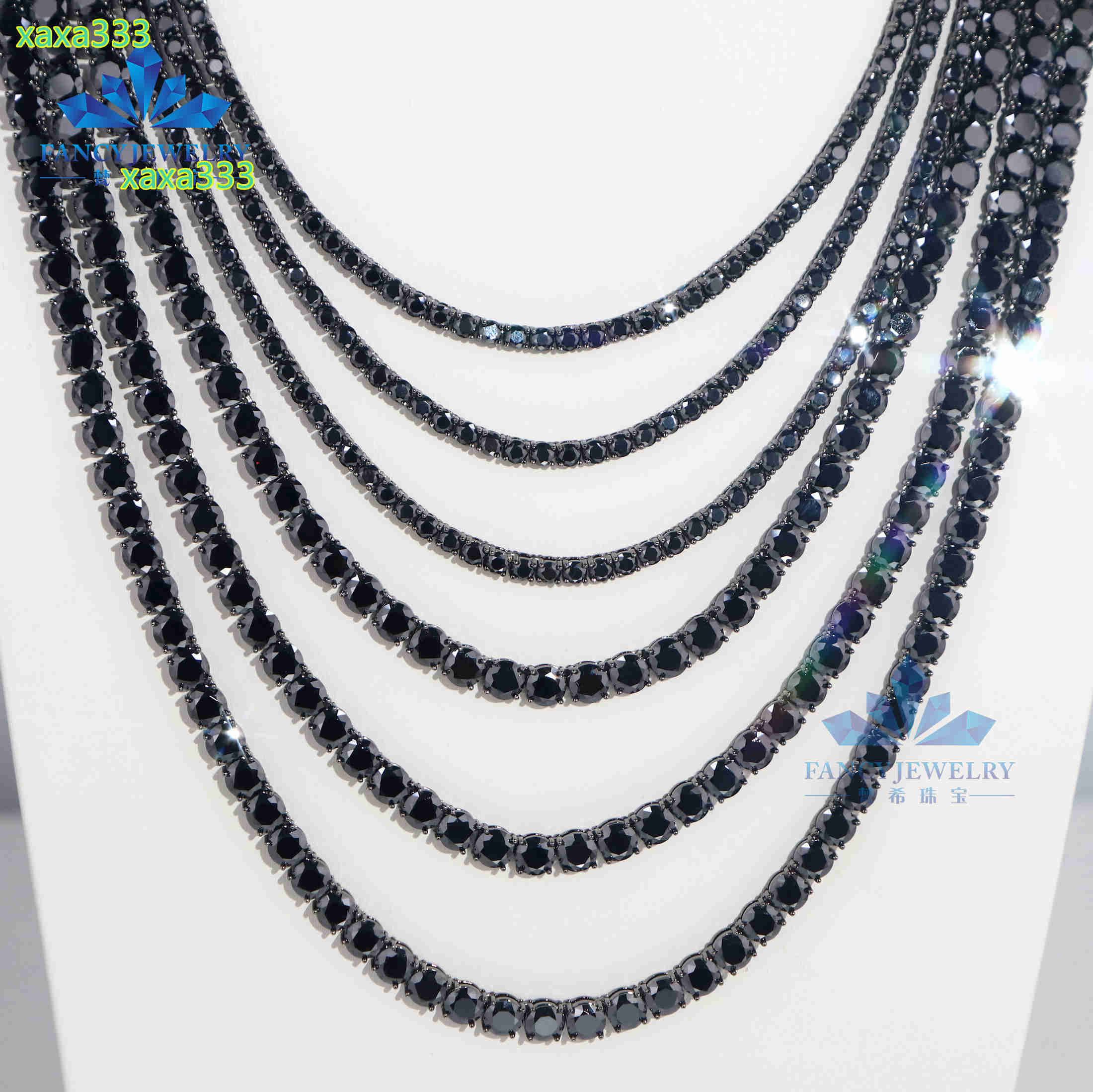 2MM 3MM 4MM 5MM 6.5MM S925 Silver Black Moissanite Chain Rhodium Plated Women Men Link Chain Moissanite Tennis Chain