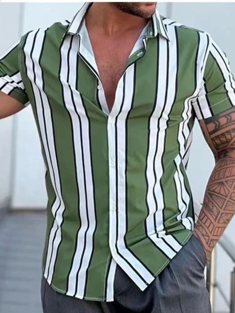 Hawaiian Men Summer Casual Floral Korean Social Retro Shirt Geometric Print Short Sleeve Button Top Loose Sale Big Plus Size 250526