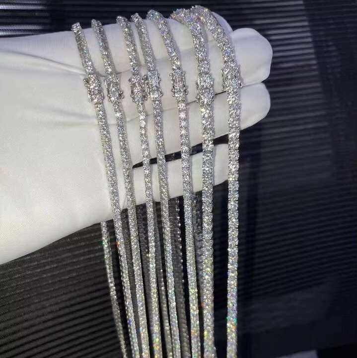 Custom Hip Hop Tennis Moissanite Chain 2Mm 3Mm 4Mm 5Mm 6.5Mm S925 Sterling Silver Vvs Moisannite Diamond Necklace