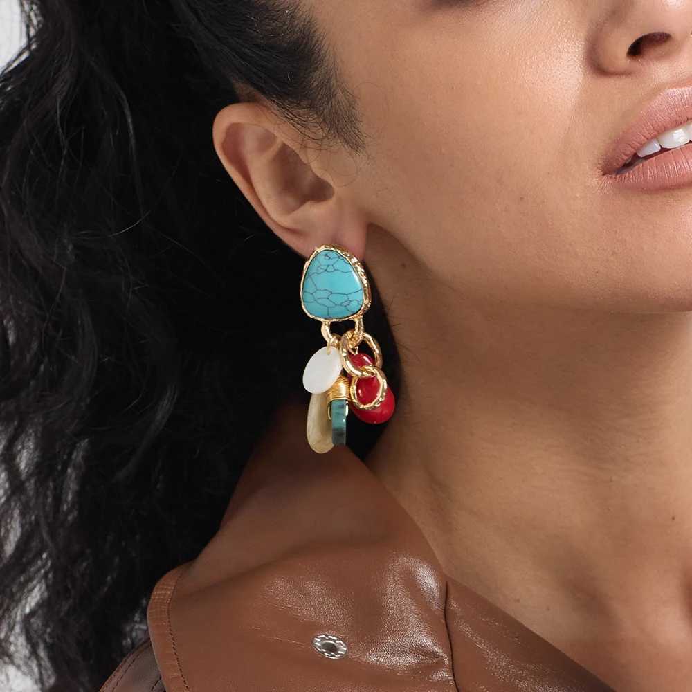 Vintage Colorful Resin Stone Drop Earrings for Women Bohemian rylic Geometric Beads Dangle Earrings Ethnic Style Jewelry L250527