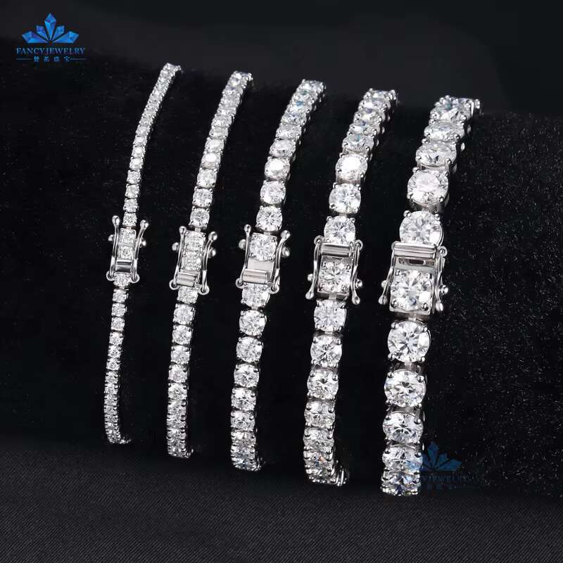 Real Gold Jewelry Au585 Tennis Chain Bracelet Lab Grown Diamond VS1 Excellent 2mm 3mm 4mm 5mm Prong Setting Classic Style