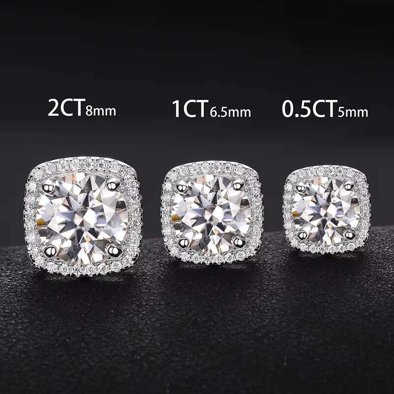 Sterling 925 Silver Earrings Inlaid with Moissanite Square Rock Sugar Earrings 50 Points 1 Karat 2 Karat Mosan Ear Jewelry