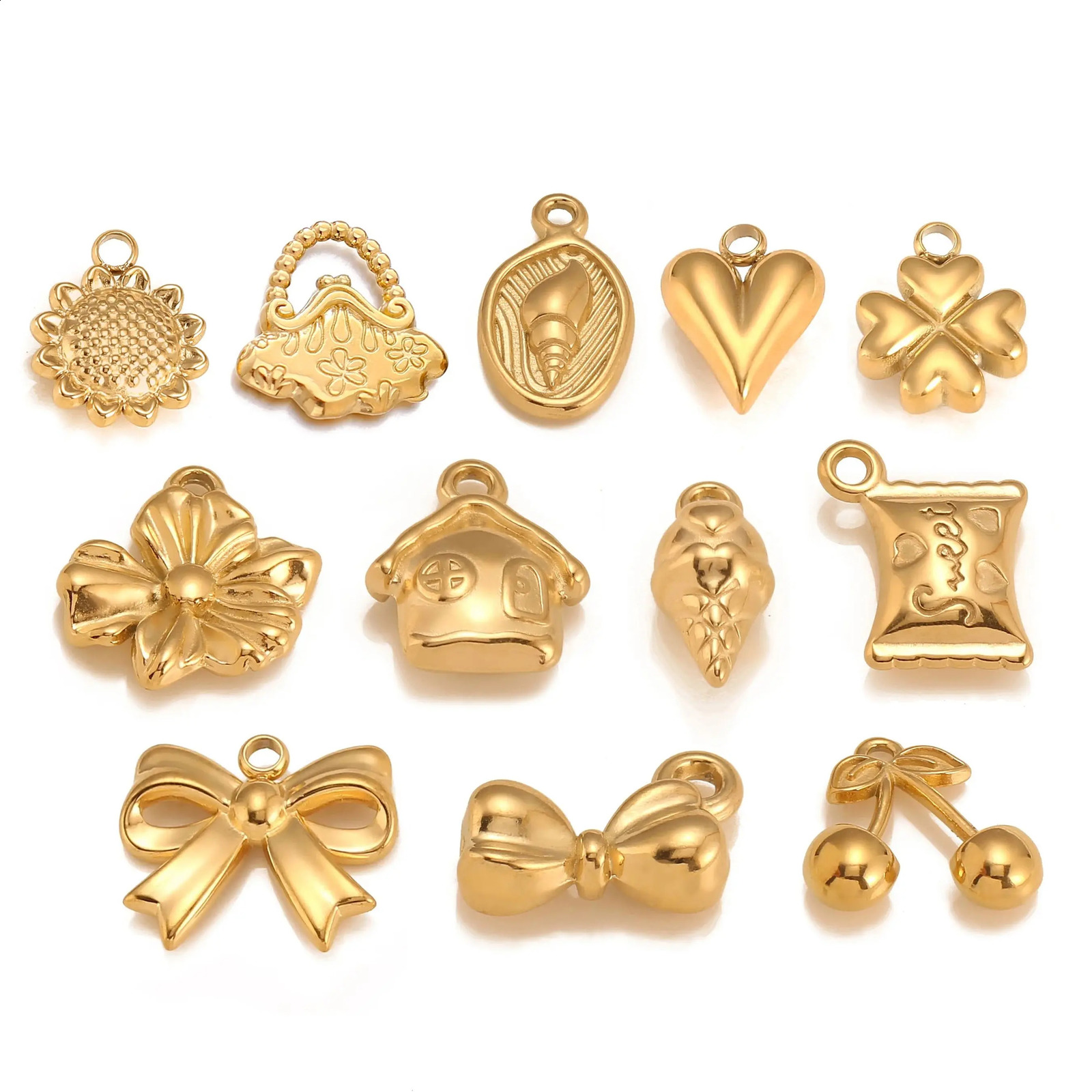 3Pcs Conch ShellSunflowerBalloon HeartSweet Candy Charm No Fade Exquisite Stainless Steel Pendant DIY Necklace Jewelry Making 250519