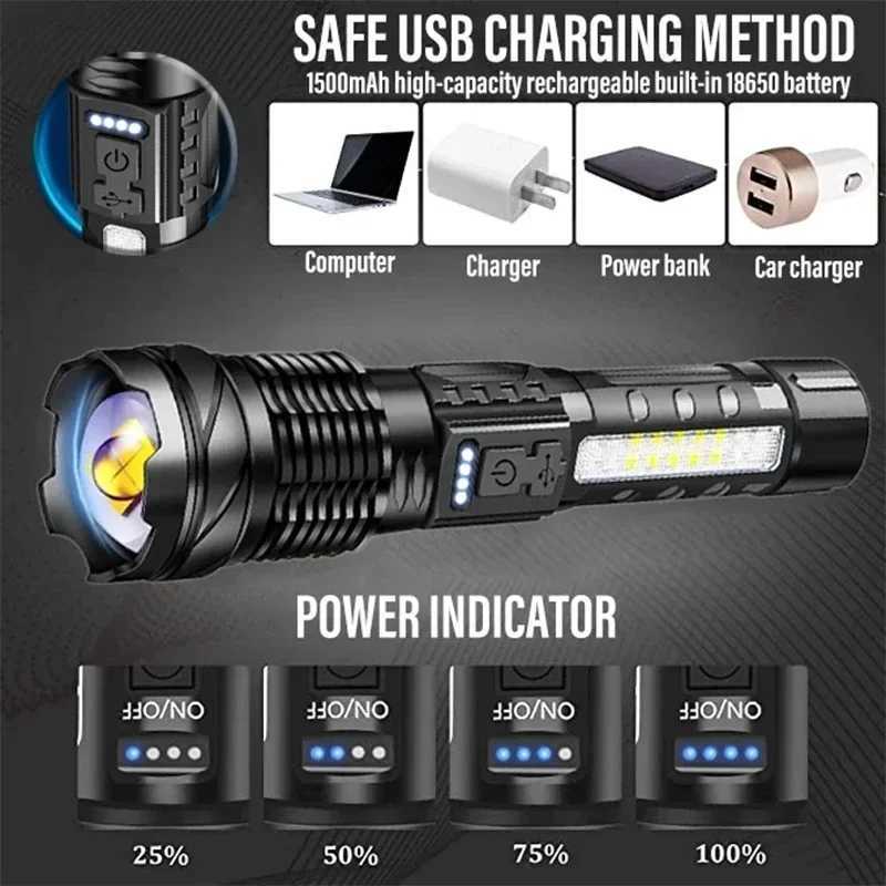 Heinast Powerful LED Flashlight Super Bright Rechargeable Portable Ultra Power Torch Lamp Outdoor Emergency Camping Lantern XJ250529