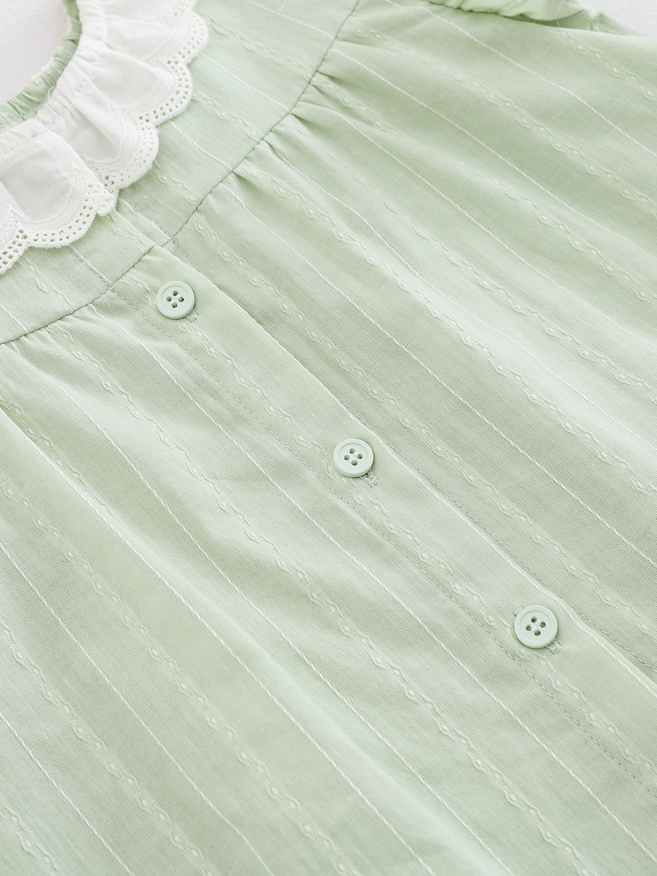Sweet Lace-Paneled Flutter Sleeve Doll Collar Shirt and Pants Set