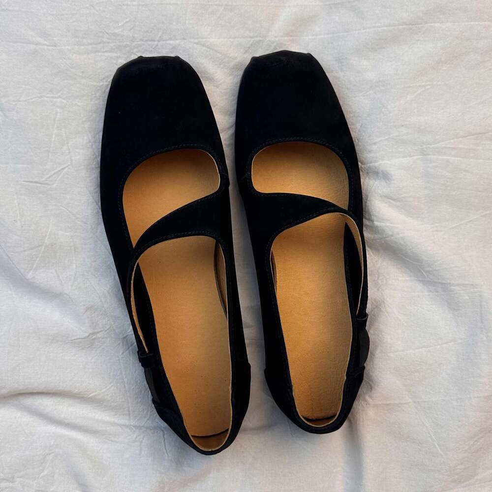 French Style Small Fragrance Square Toe Pig Nose Shallow Mouth Flat Bottom Slanted One-Strap Ballet Flats Women Spring Mary Jane Shoes