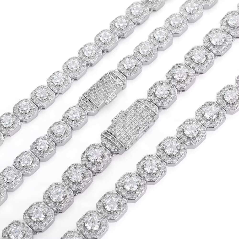 10/12mm Hip Hop Style Fine Jewelry Clustered Tennis Chain Necklace with Moissanite 925 Sterling Silver Tennis Chain for Gifts