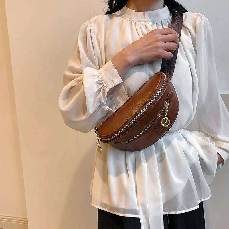 Casual Waist Fashion Lady Fanny Pack and Phone Packs Soft Leather Belt Bags Woman Travel Shoulder Crossbody Chest Bag Purse