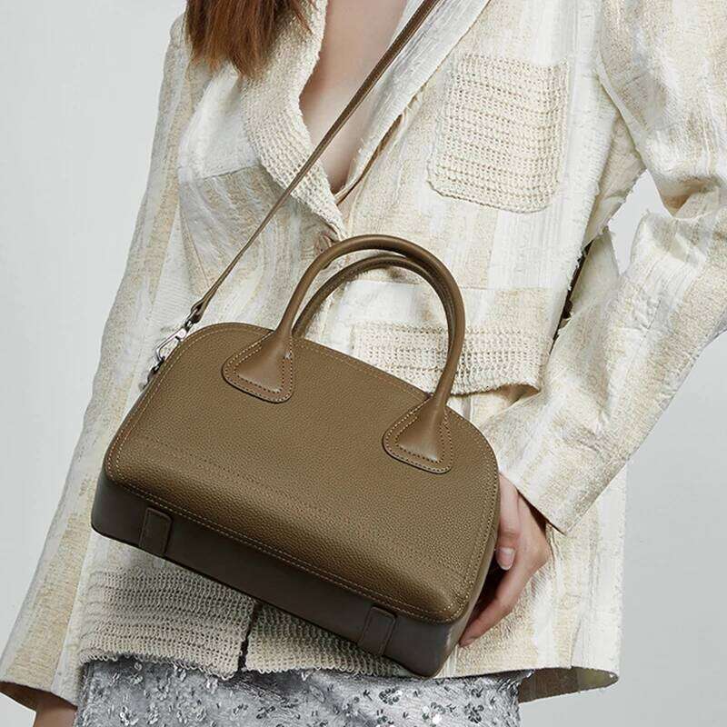 Toptrends Classic Cow Genuine Leather Bowling Tote Handbags For Women 2025 Designer Pillow Ladies Shoulder Crossbody Bags
