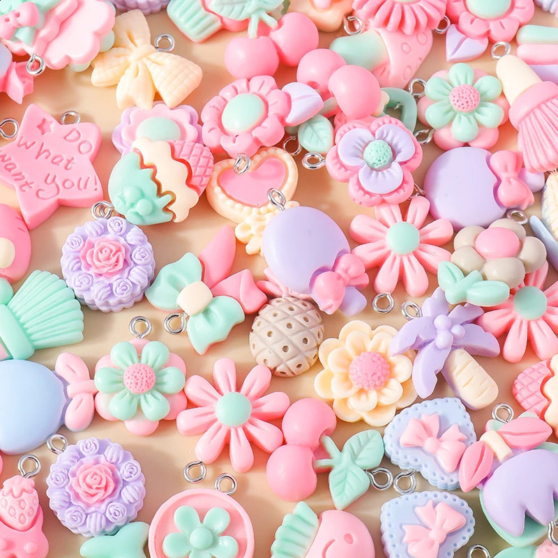 15pcs Mix Kawaii Summer Vacation Pink Flower Heart Butterfly Ice Cream Star Resin Earrings Charms Diy Jewelry Making Pendant 250519