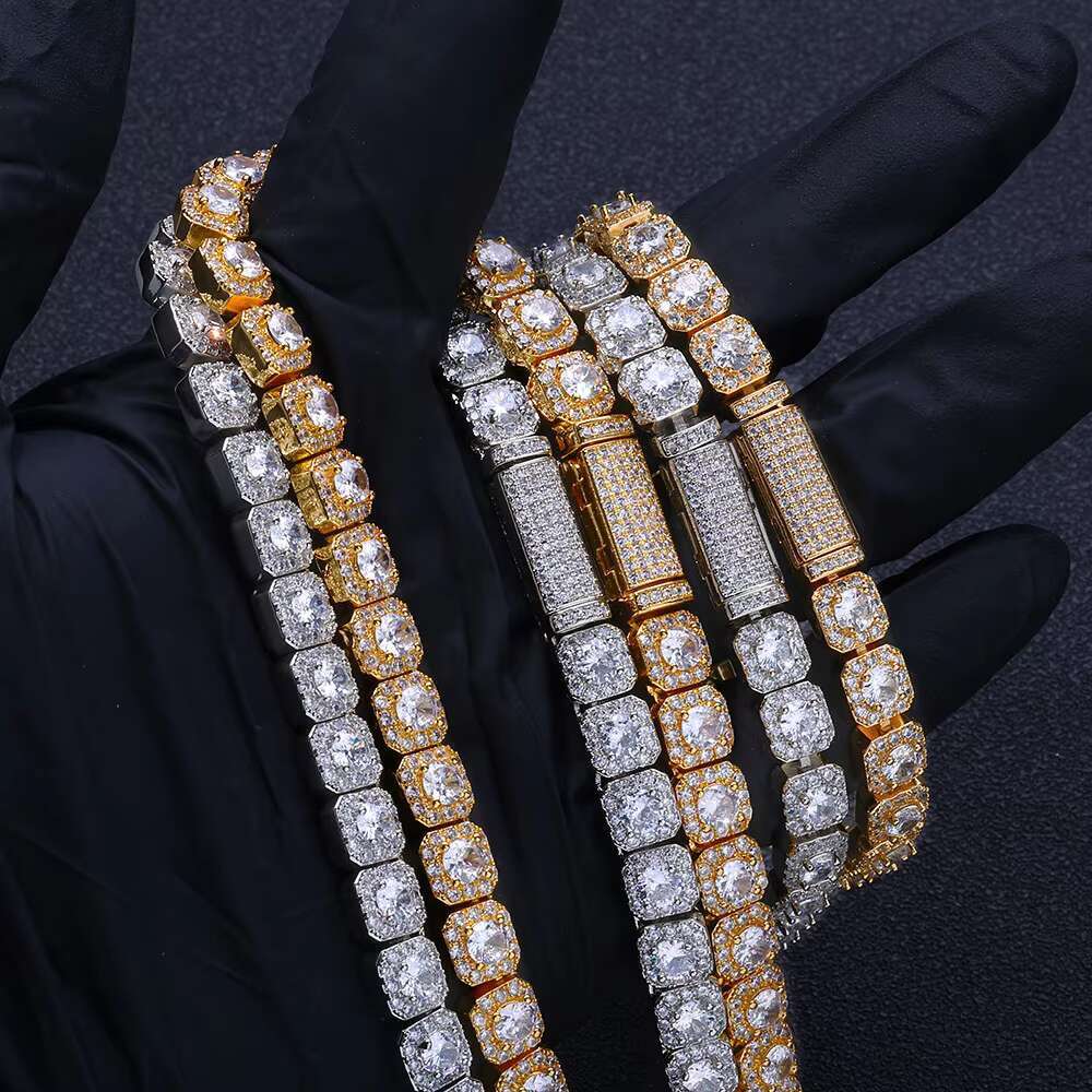 NUOYA Luxury 7mm Clustered Tennis Chain VVS Moissanite 925 Sterling Silver Diamond Necklace Hip Hop Jewelry Womens Gift