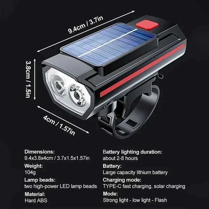 Bicycle Front Light USB Rechargeable with 120dB Horn Highlight MTB Road Bike Headlight Night Riding Warning Lamp Cycling Light XJ250529