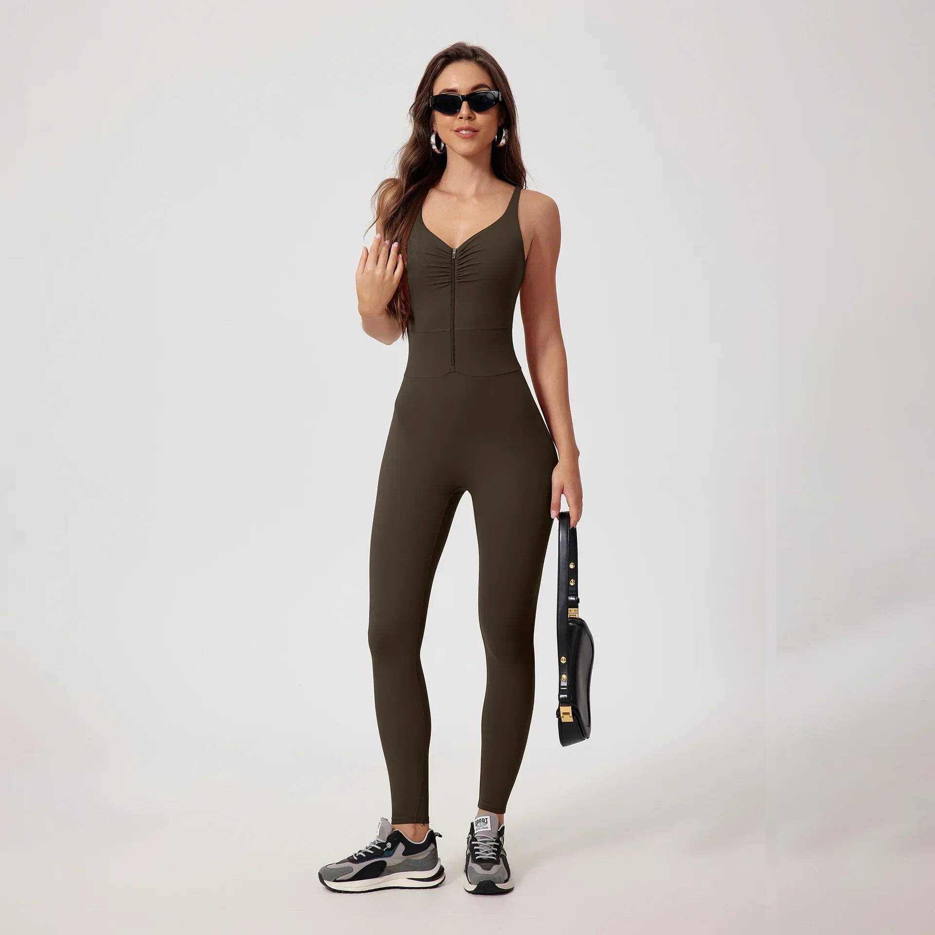 Seamless Yoga Jumpsuits Sports Fiess Hip-lifting Skinny Backless Zipper Winter Workout Gym Leggings Sportswear for Women