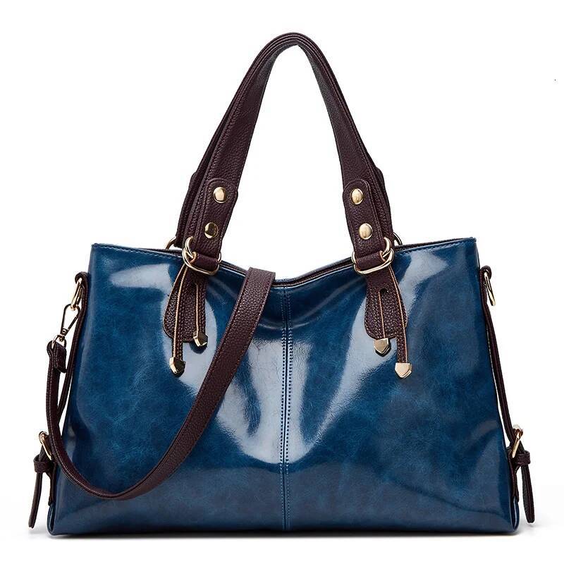 Retro Minimalist Atmosphere Large-Capacity Wide Shoulder Strap Solid Color Tote Bag, Ladies' Fashion Multi-Layered Wax Oil Leather