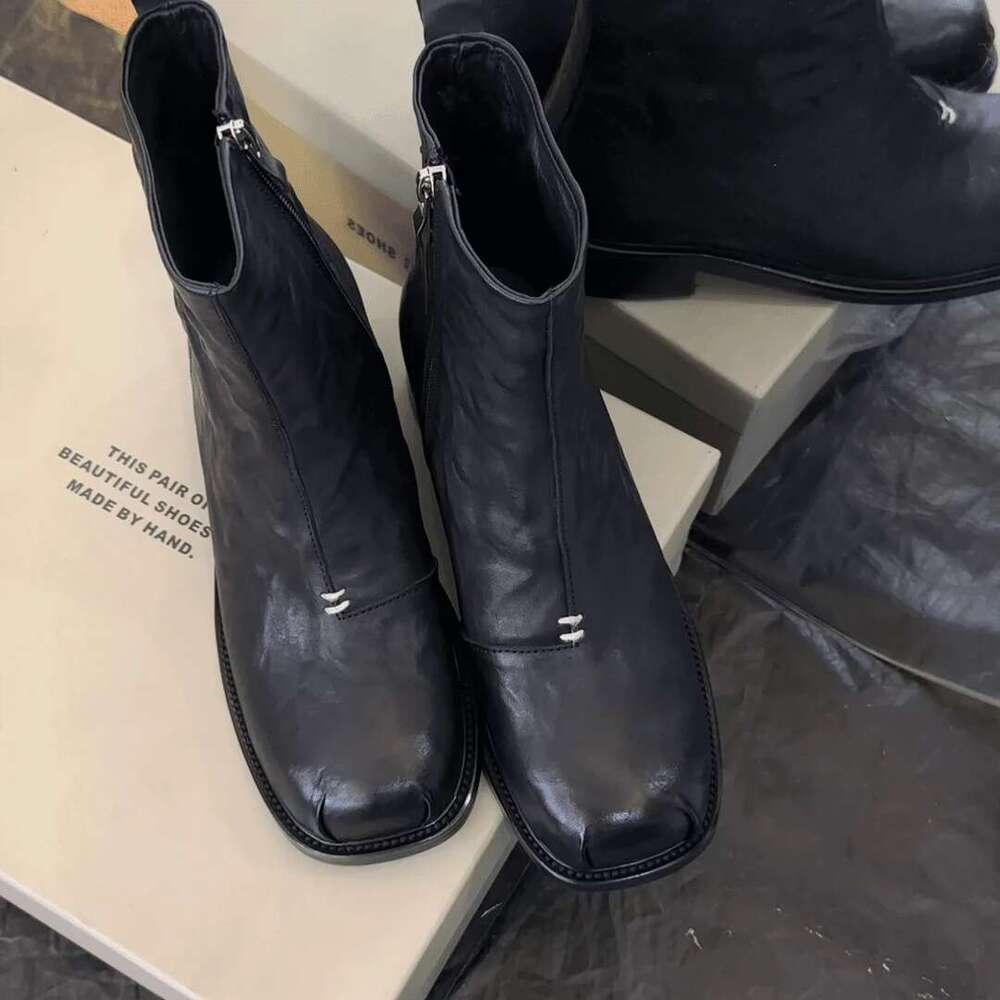 Korean Versatile Square Toe Chelsea Slim for Women 2024 Autumn Winter Thick Heel Platform Side Zipper Martin Boots