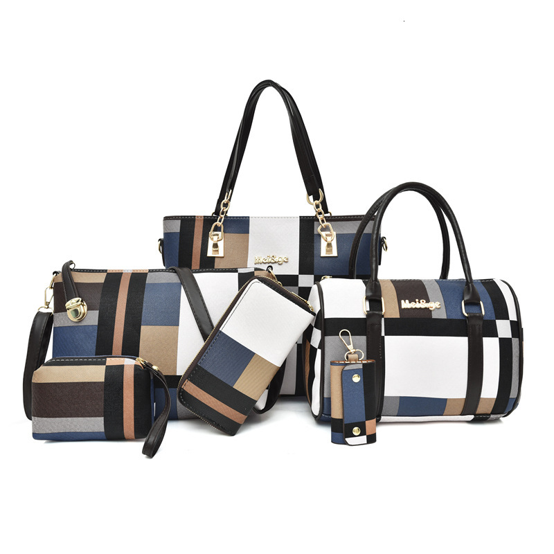 designer bag 2023 new fashionable plaid six piece set for women's bags, mother bag, large capacity single shoulder carrying crossbody bag