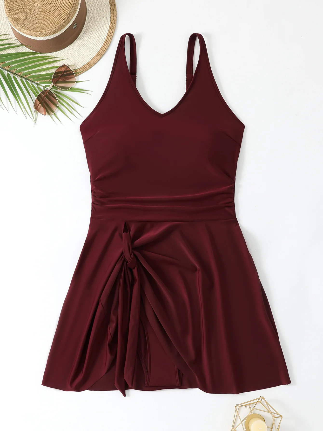 2025 Sexy Womens Summer Swim Dress Sleeveless V Neck Side Tie Up Romper Swimwear Monokini Swimsuit 4XL Plus Size Bikini 250520
