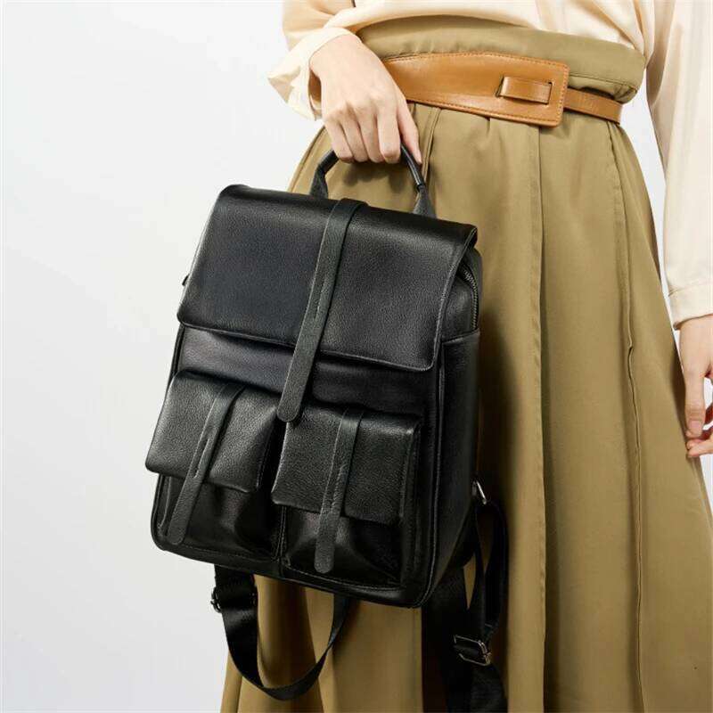 Toptrends Cow Genuine Leather Backpack For Women 2025 Designer Large Capacity Office Daypack College Girls School Bags