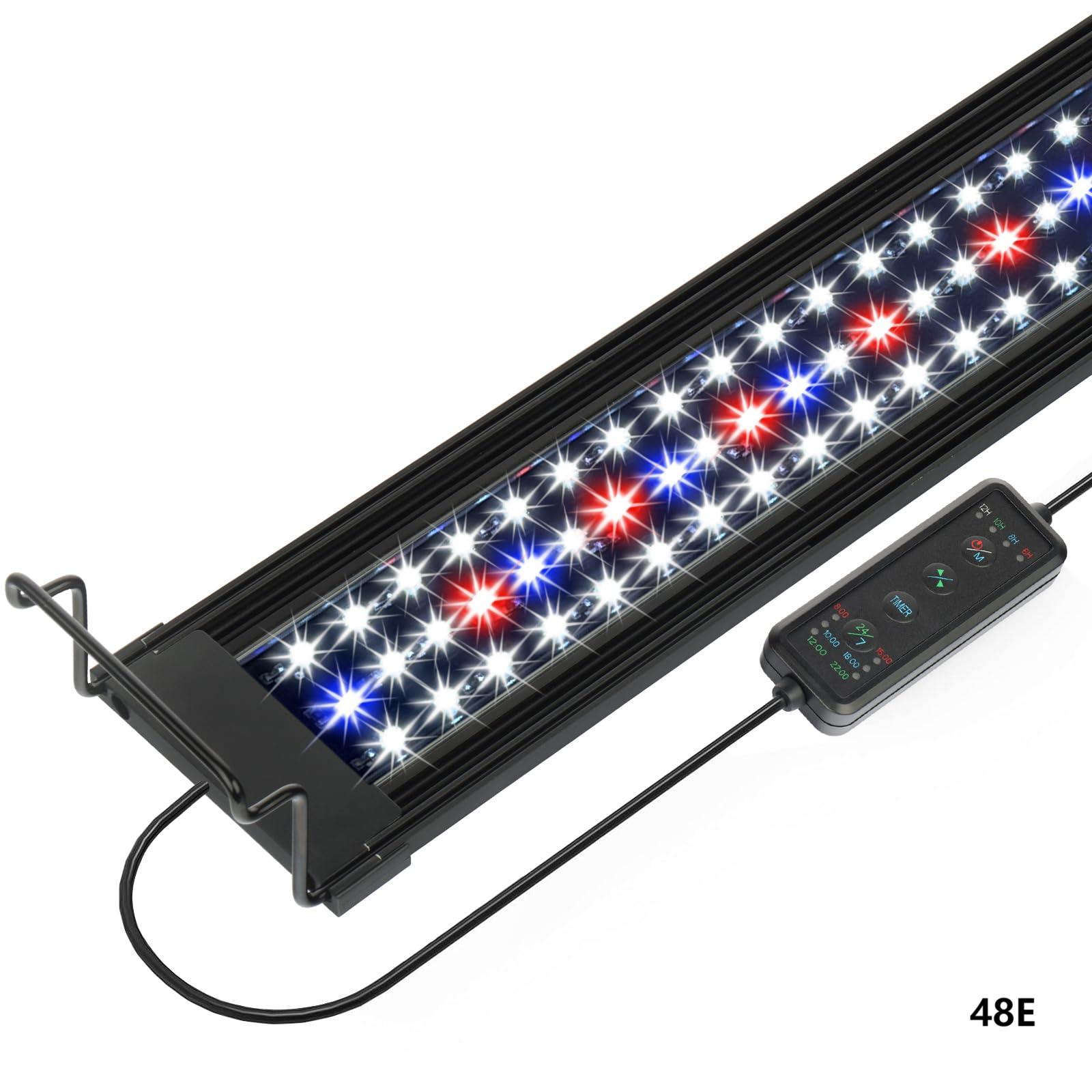 Aquarium LED Light 48"-56" with Timer, 24/7 Cycle, 5 Dimmable Brightness, Sunrise/Sunset Simulation for 10/20/30/55 Gallon Fish Tank