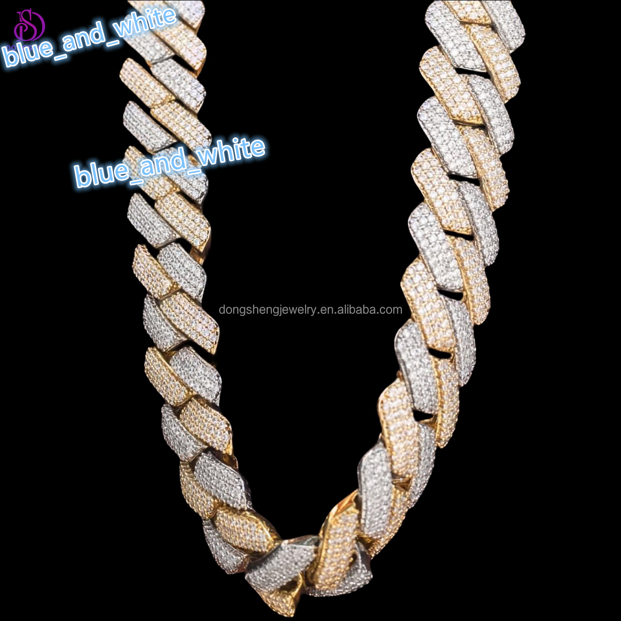 Custom Hip Hop 925 Silver Fine Jewelry Necklaces 15mm 16mm Two Tone Ice Out Vvs Moissanite Cuban Chain