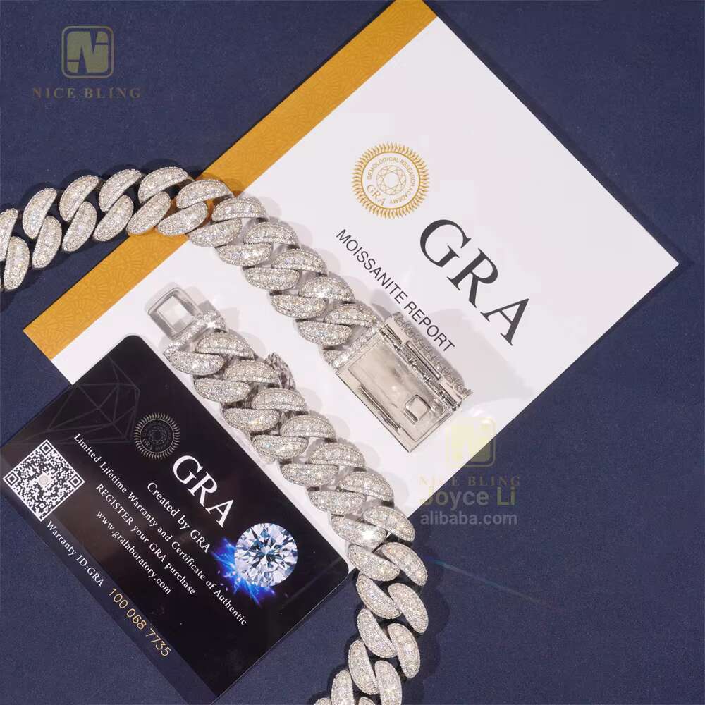 Pass Diamond Tester Cuban Necklace for Custom Pendant 18mm Hip Hop Men Jewelry Necklaces VVS Moissanite Cuban Link Chain