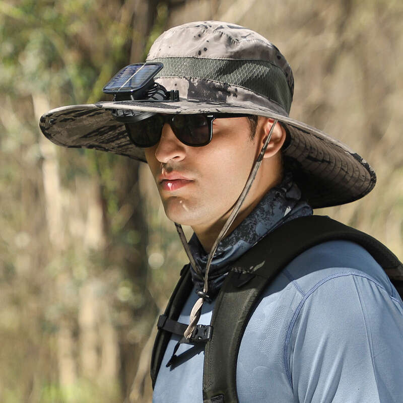 Large Brim Fan Summer Outdoor Men Solar Rechargeable High Wind Power Cooling Sunshade Sun Protection Fishing Hat