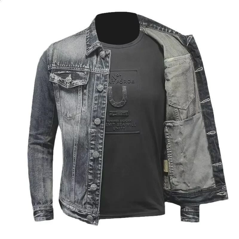 Mens Denim Jacket American Style Vintage Wash Distressed Casual Slim Fit Smooths Your Silhouette Long Sleeve Denim Blazer Trend 250521