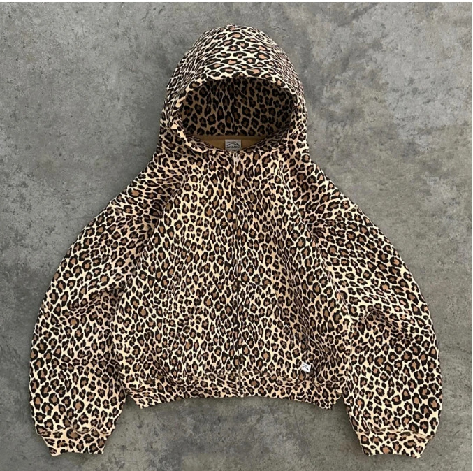Zip Up Hoodie Harajuku High Street Oversized Leopard Pattern Print Y2k Hoodies Retro Goth Long Sleeve Clothes Sweatshirt Hoodie R250529