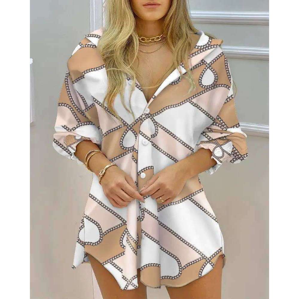 Women's Wear Fashion Striped Sleeve Buttons Shirt Dress Women 2023 Summer Fall Clothes Print Long Tops Femme Blouses Woman Shirts
